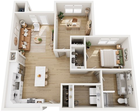 Floor plan for 1 bed, 1 bath, 950 sqft